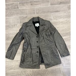 Vintage Leather Jacket Men's 40 Green Faux Fur Lined Mid Length Gino Paoli